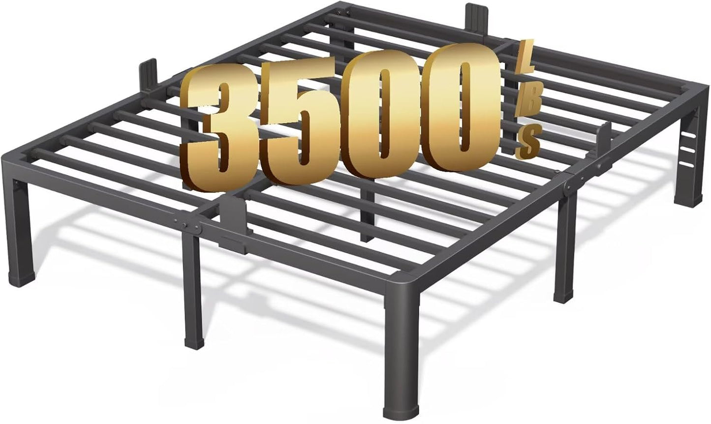 Heavy Duty King Bed Frame with Rounded Corners and Headboard Hole