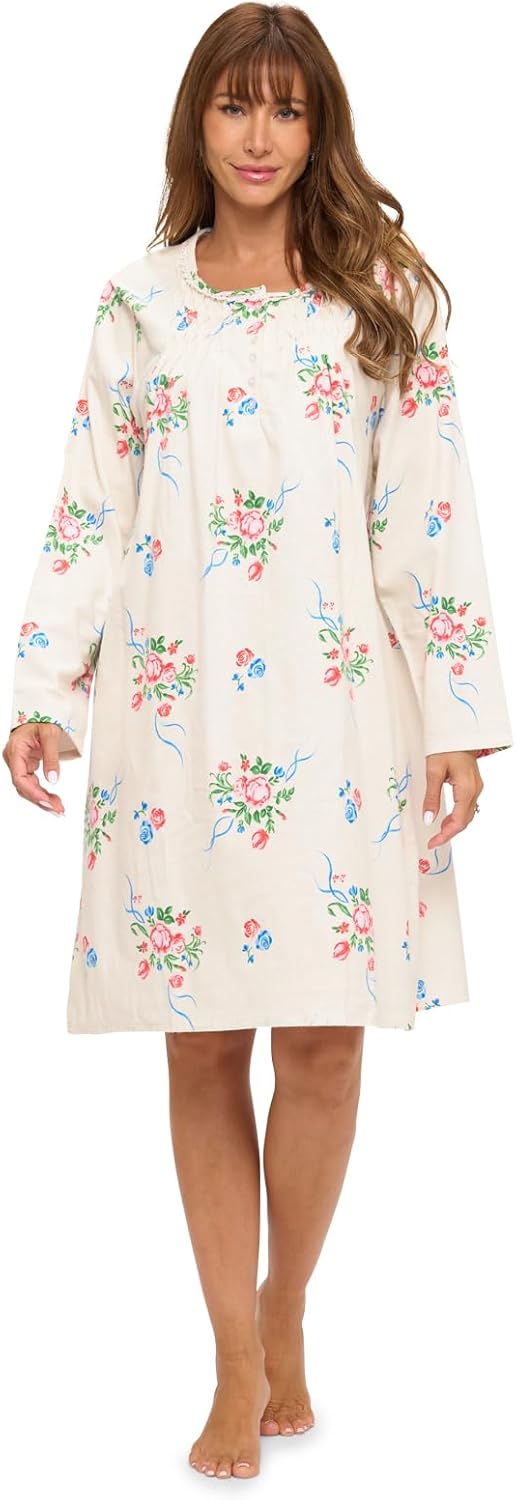 Floral Long Sleeve Nightgown for Women - Casual Nights Style