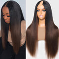 KLAIYI Ombre Brown V Part Wig for Effortless Style and Comfort