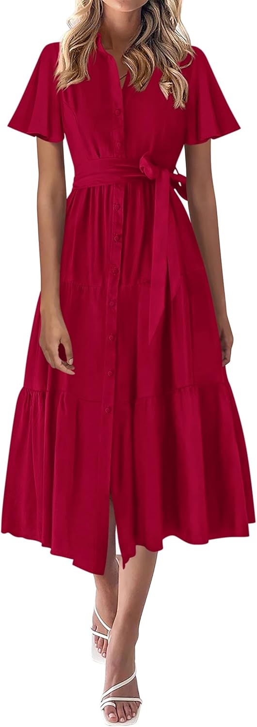 KIRUNDO Summer Button Down Maxi Dress for Women with Pockets