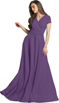 Lavender Purple Womens Cap Sleeve V-Neck Flowy Maxi Dress - Long