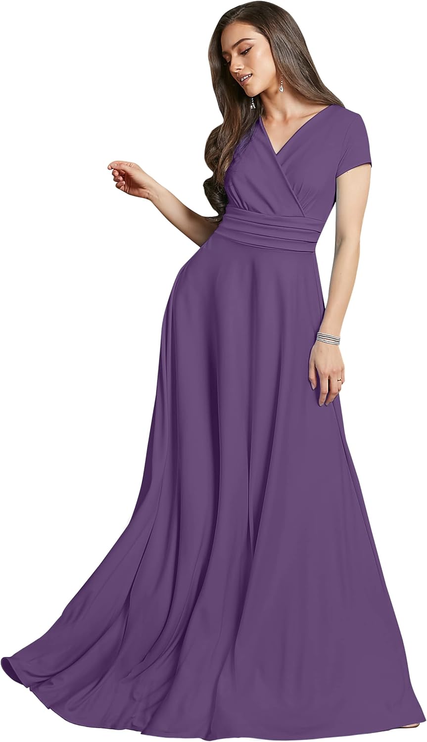 KOH KOH Womens Sexy Cap Short Sleeve V-Neck Flowy Gown