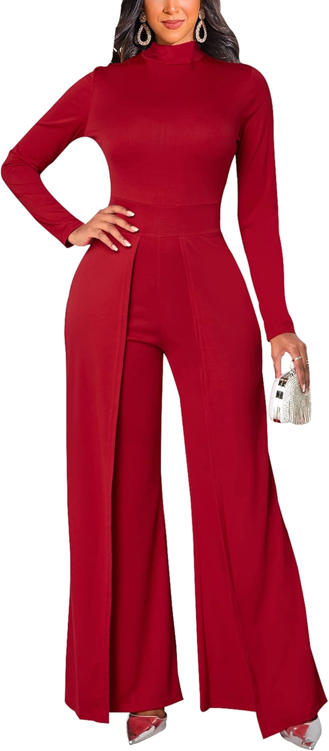 Women's Casual Long Sleeve Round Neck Jumpsuits for Parties