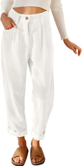Womens Corduroy Pants Casual High Waisted Straight Leg Trousers