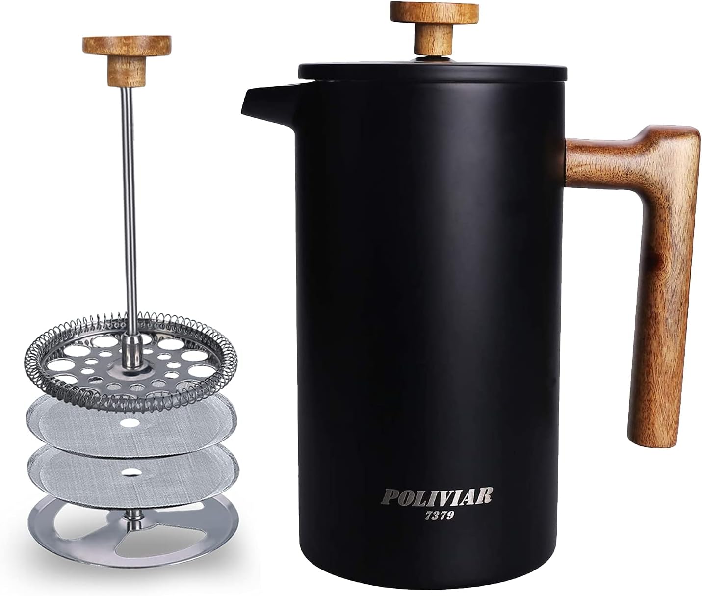POLIVIAR French Press Coffee Maker with Real Wood Handle