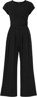 Women Ribbed Jumpsuit with Cap Sleeves and Wide Leg - Comfortable Fit