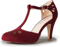 Women's Vintage Cutout Mary Janes - Low Kitten Heels with T-Strap