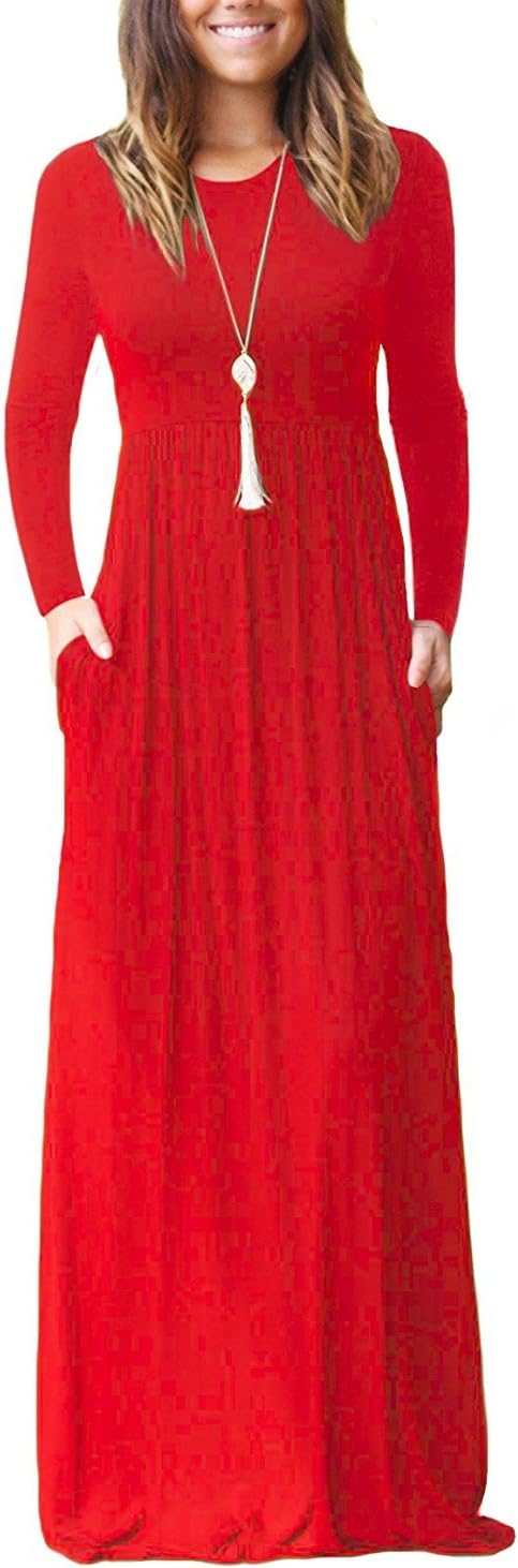 GRECERELLE Women Long Sleeve Casual Maxi Dress with Pockets