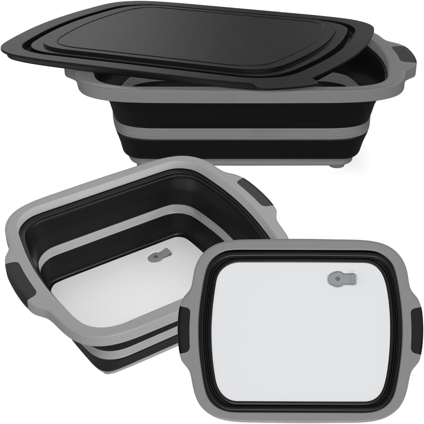 2-Pack XL Collapsible BBQ Prep Tub with Cutting Board & Strainer