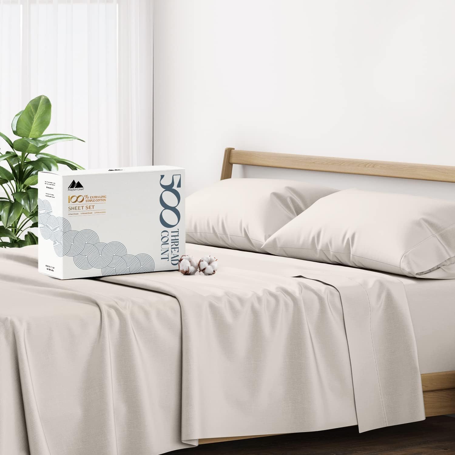 Mayfair Linen 100% Cotton Queen Bed Sheets Set - 500 Thread Count