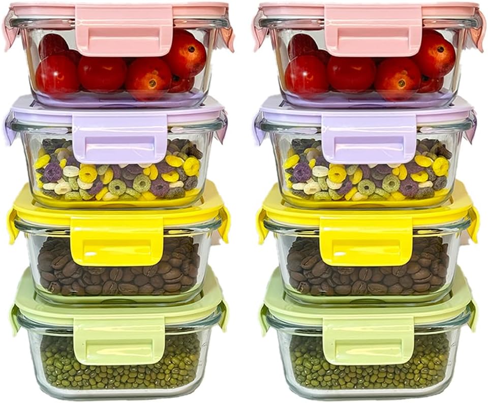 16 Pcs Square Glass Food Storage Containers With Lids for Meal Prep