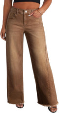 Plus Size Wide Leg Jeans Elastic High Waist Stretchy Raw Hem Pants