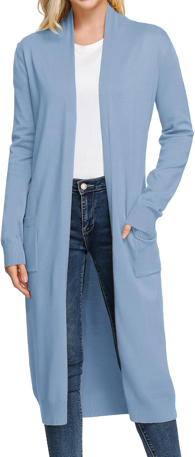 Essential Solid Open Front Maxi Long Knitted Cardigan Sweater