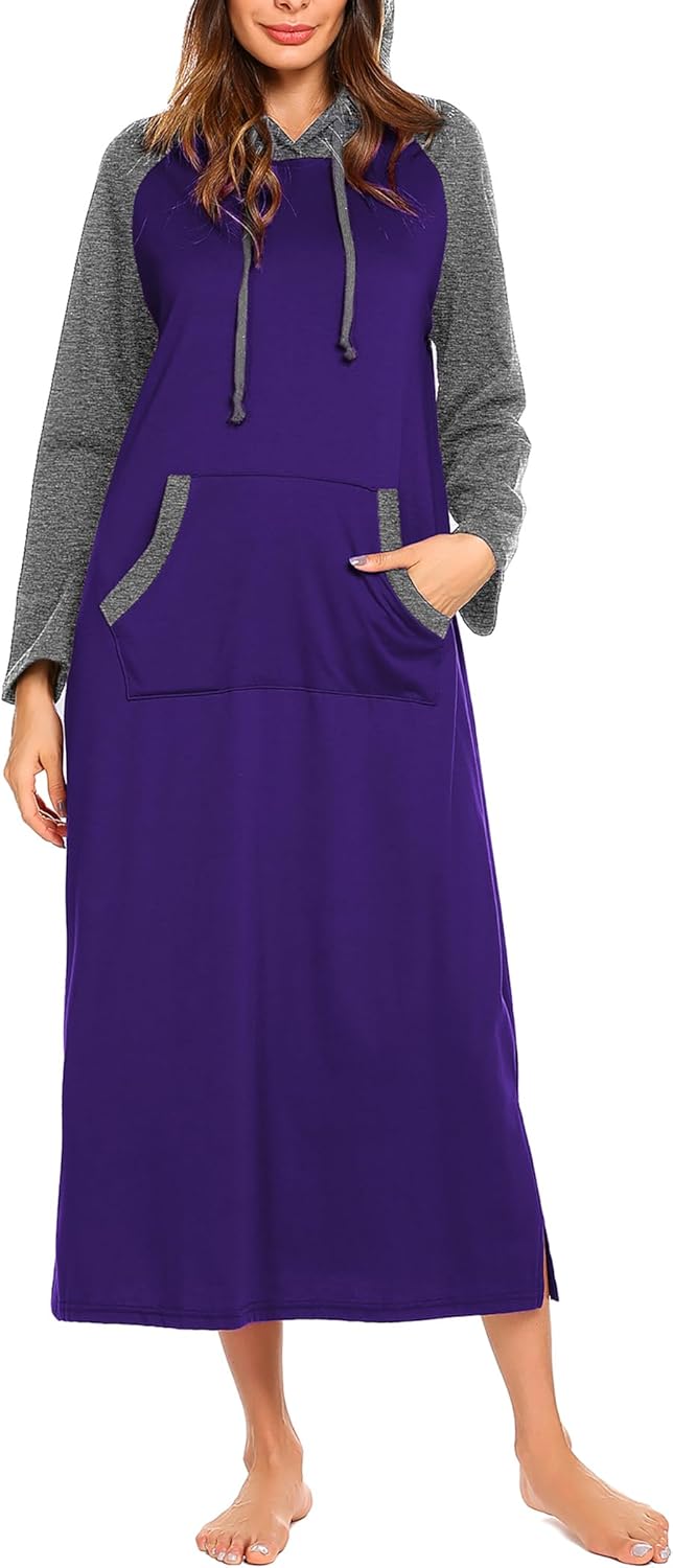 Ekouaer Cotton Nightgown for Women with Hood and Pockets