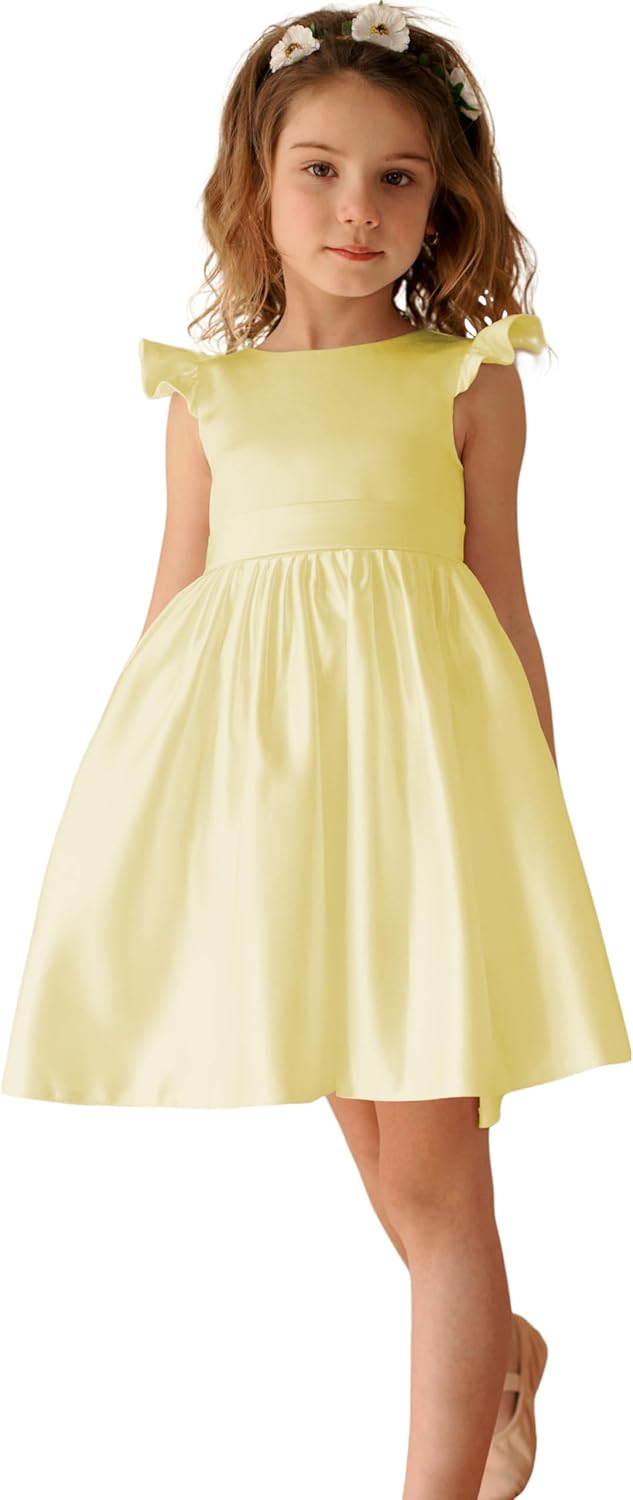V-Back Satin Flower Girl Dress for Weddings and Special Events