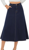 HUSKARY Women's High Waisted A Line Midi Denim Skirt - Stretchy