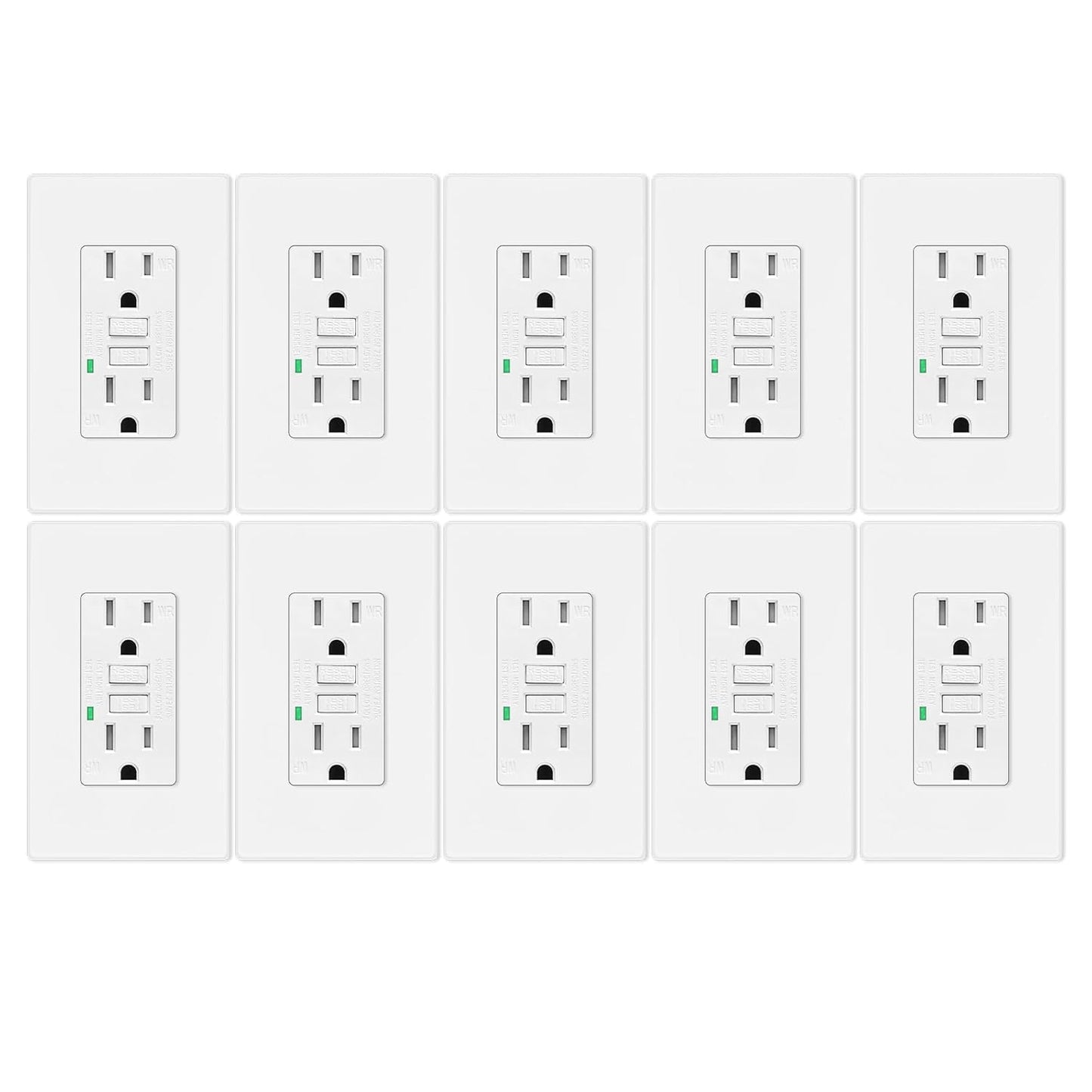 GREENCYCLE 10PK GFCI Outlet 15Amp for Safety and Durability