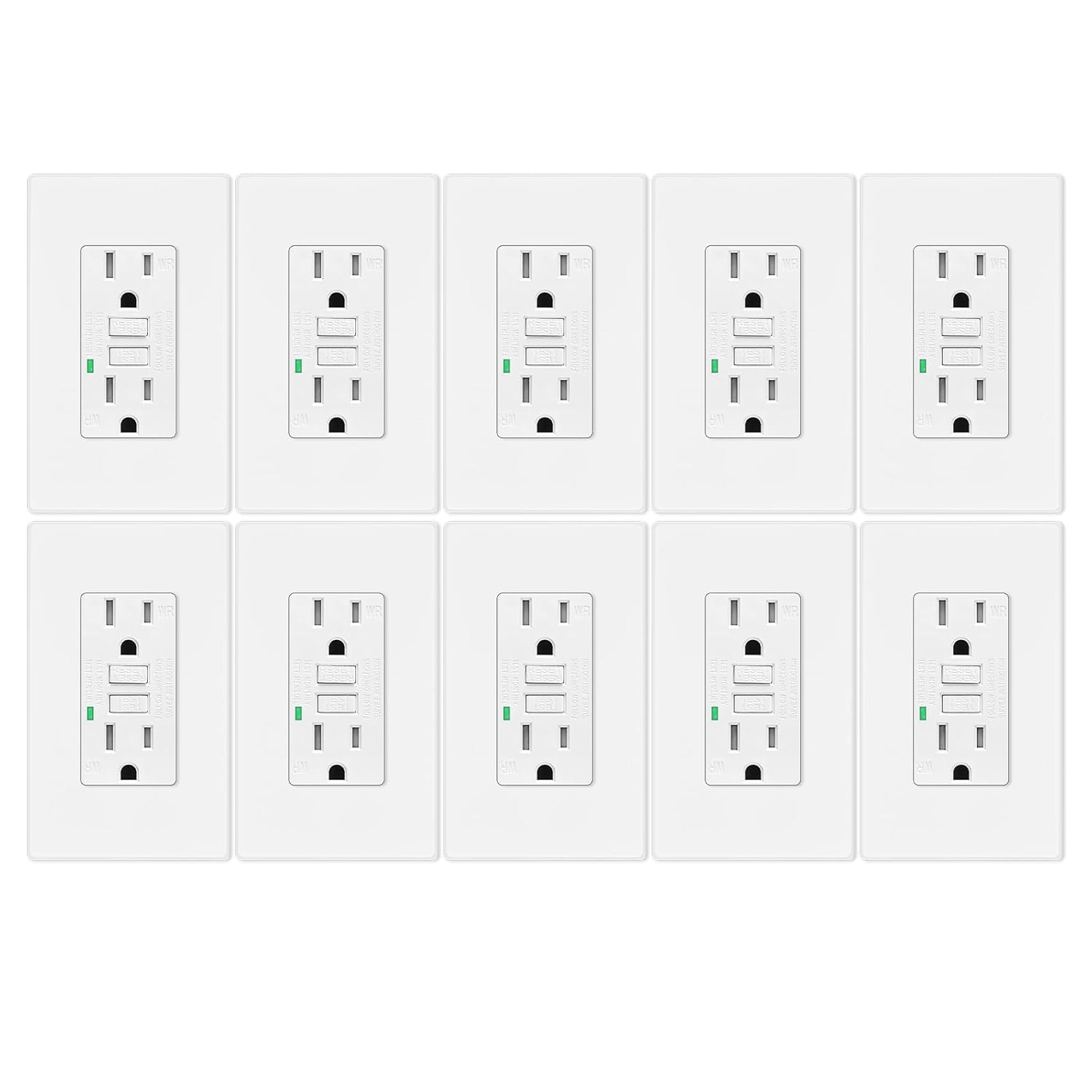 GREENCYCLE 10PK GFCI Outlet 15Amp for Safety and Durability