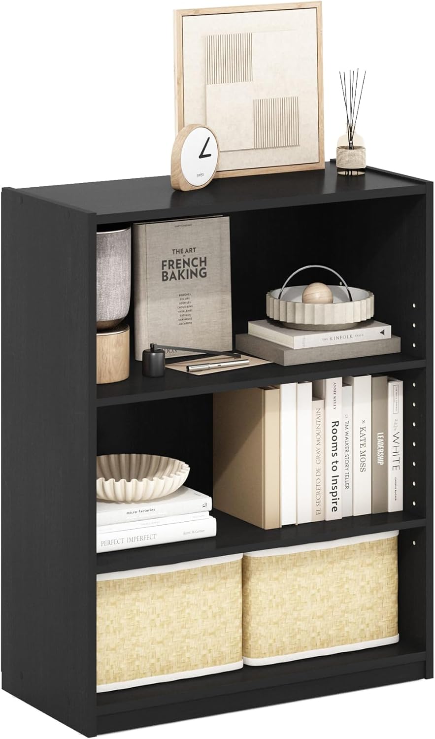 Furinno Gehry 3-Tier Bookcase with Adjustable Shelves in Blackwood