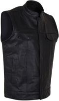 Mens Leather Motorcycle Vest with CCW Pocket - Durable All-Weather Fit