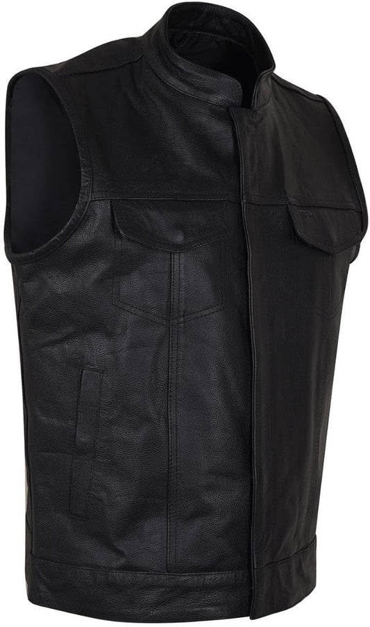 Mens Leather Motorcycle Vest with CCW Pocket for Riders