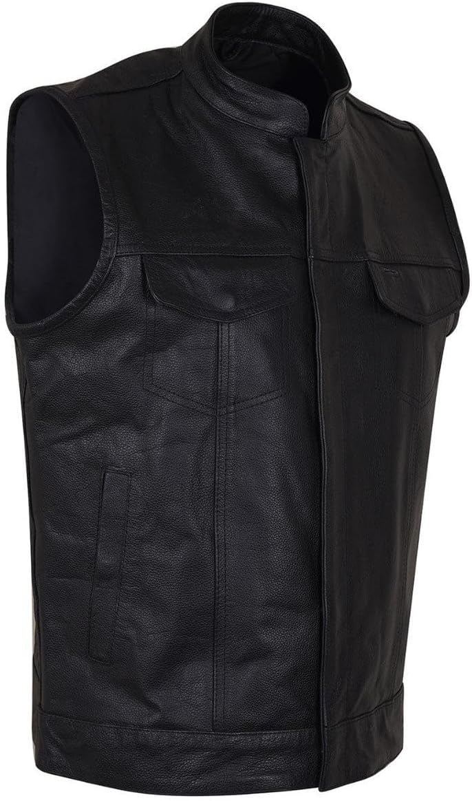 Mens Leather Motorcycle Vest with CCW Pocket for Riding