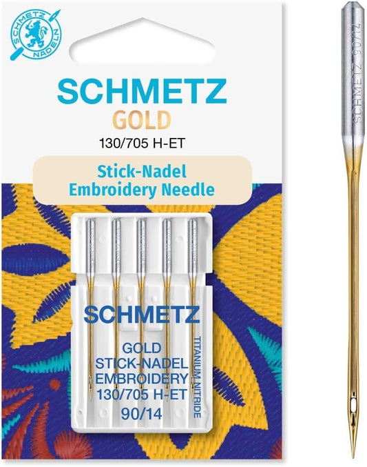 Schmetz Gold Titanium Embroidery Needles - Size 90/14 for Superior Stitching