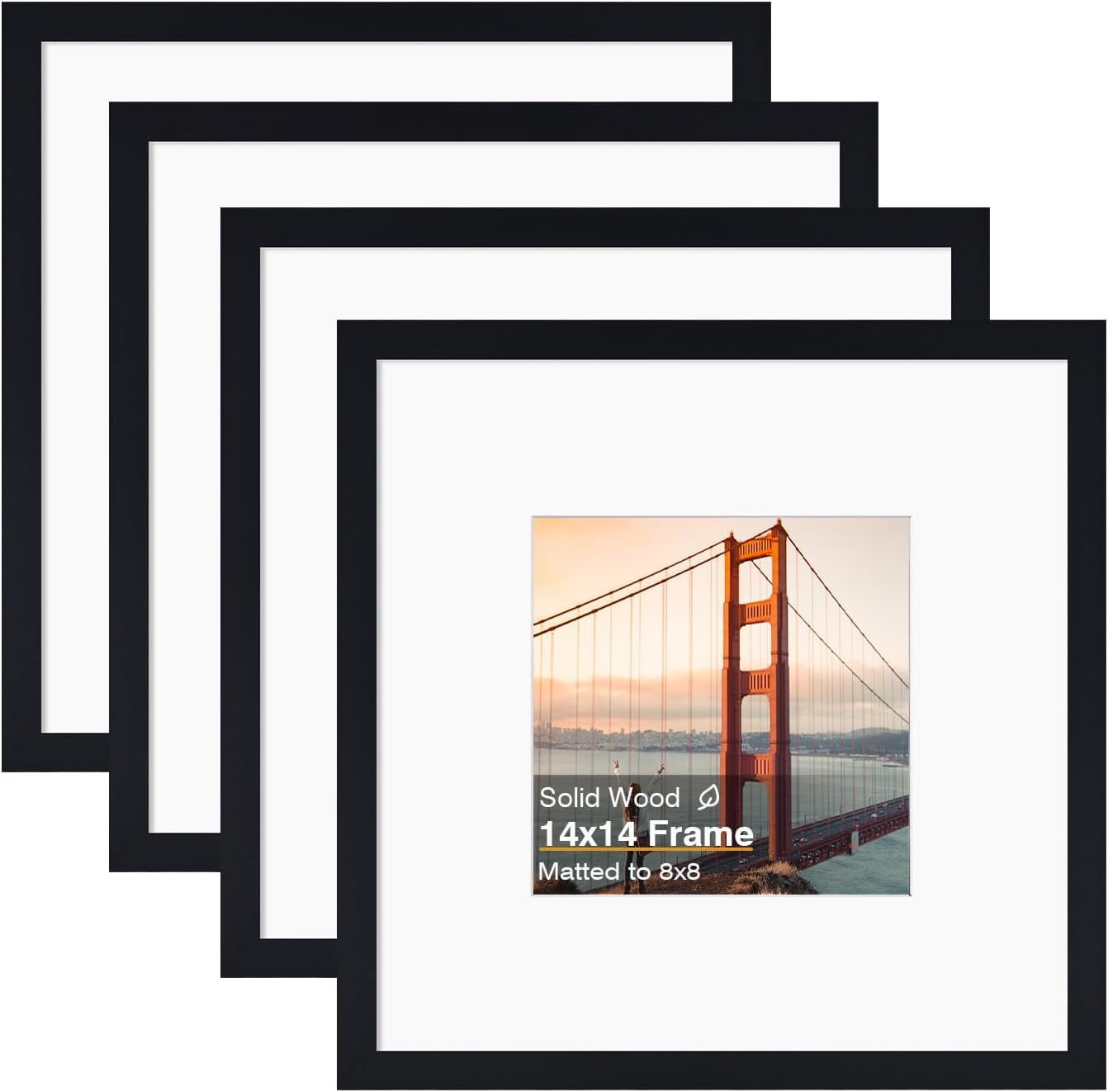 KINLINK 14x14 Picture Frames - Stylish Black Wood Frames Set