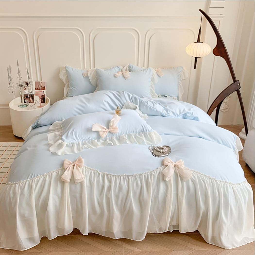 Ruffled Bedding Bow Duvet Cover Set with Elegant Design