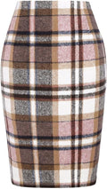 Womens Wool Plaid Pencil Skirt High Waisted Midi - Warm Bodycon