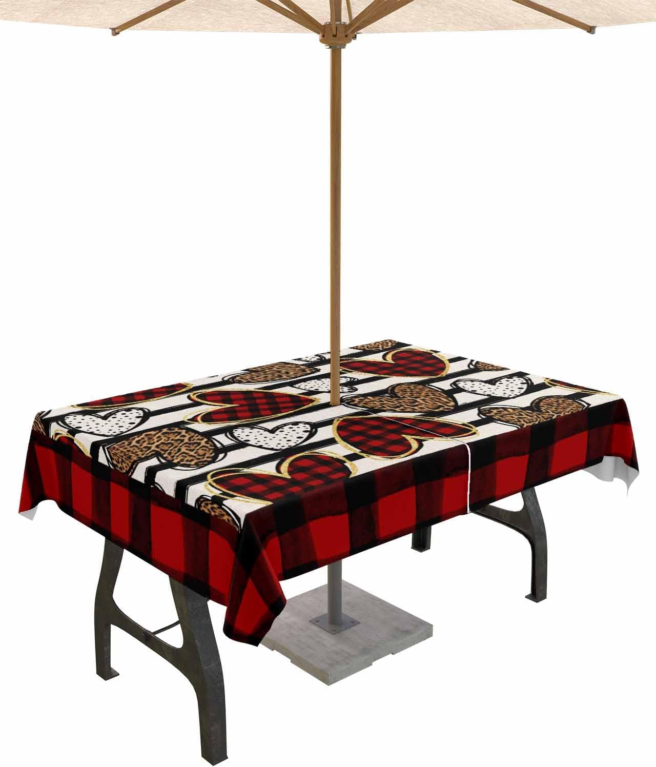 Waterproof Valentine's Tablecloth with Umbrella Hole - 60x102in