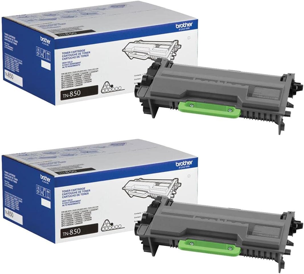 Brother Genuine TN850 High Yield Black Toner Cartridge 2-Pack