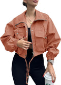 Womens Cropped Utility Anorak Jacket - Lightweight Oversized Zip
