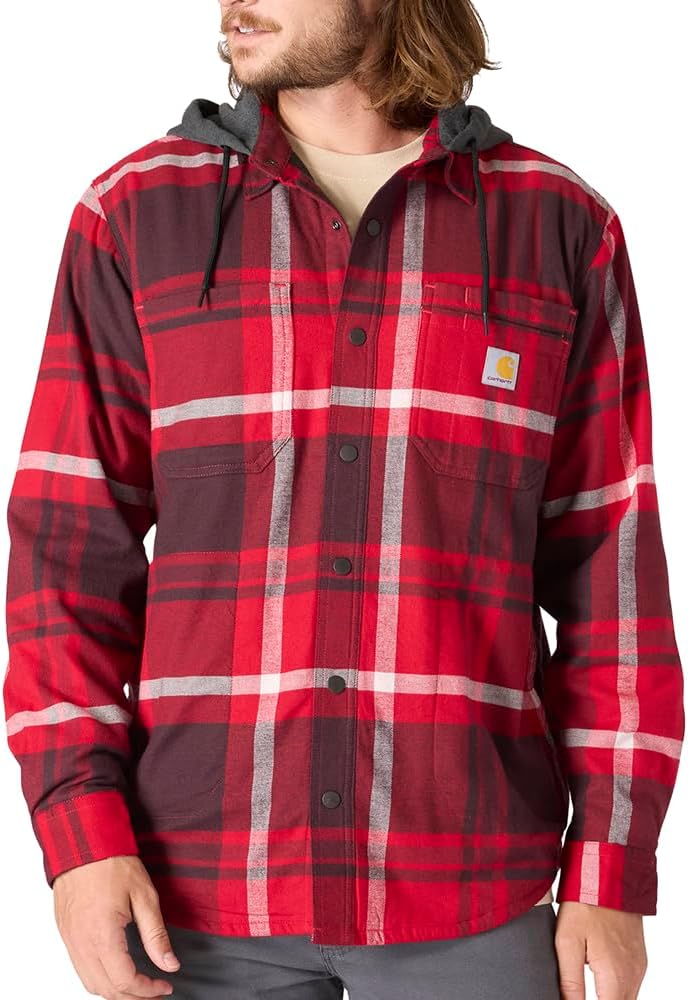 Carhartt Men's Rugged Flex Relaxed Fit Flannel Hooded Shirt Jac