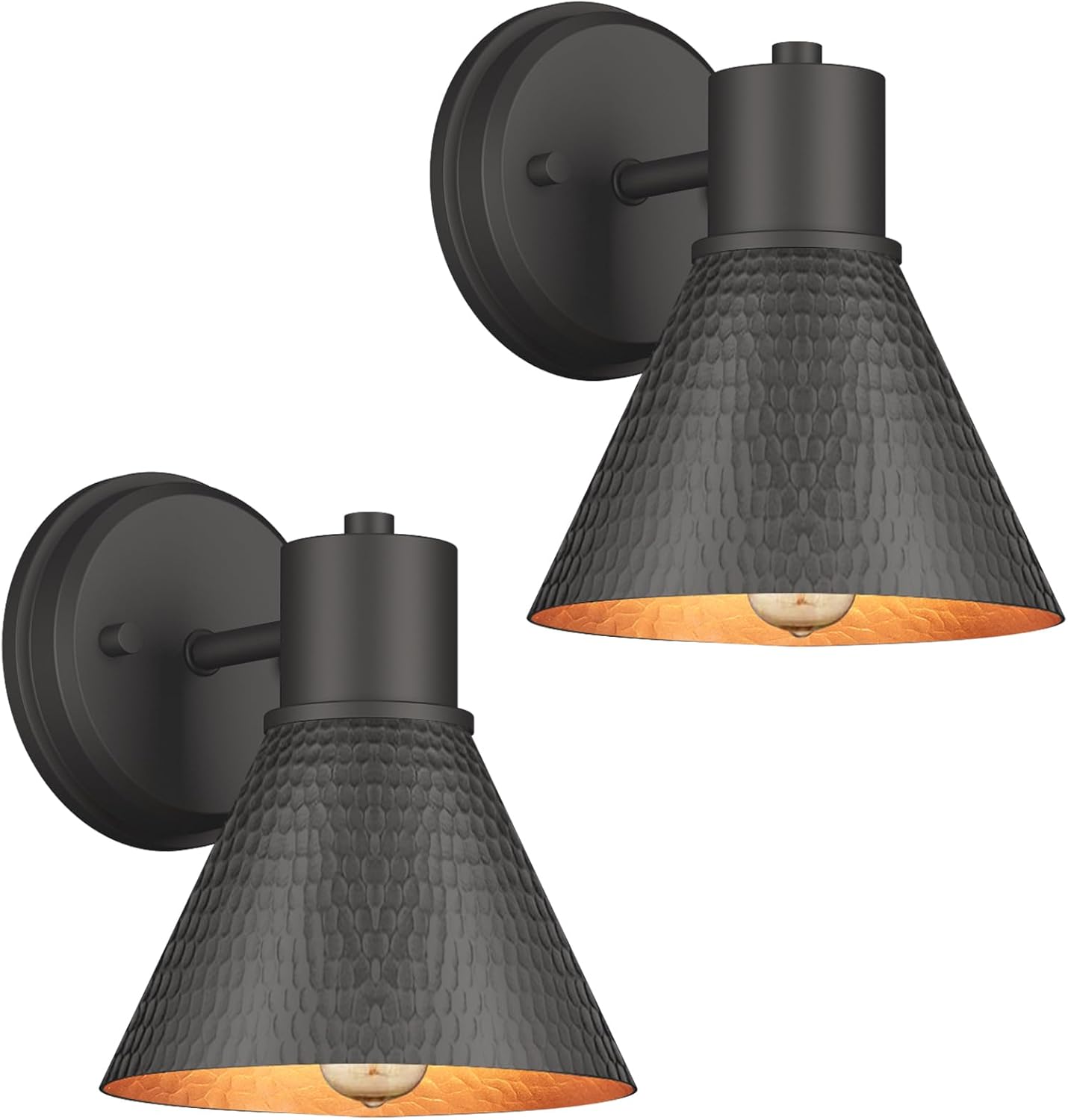 2 Pack Outdoor Wall Sconces with Hammered Metal Shade Design