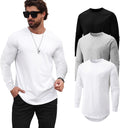 Longline Crewneck Tee Shirts for Men - 3-Pack Long-Sleeve Comfort