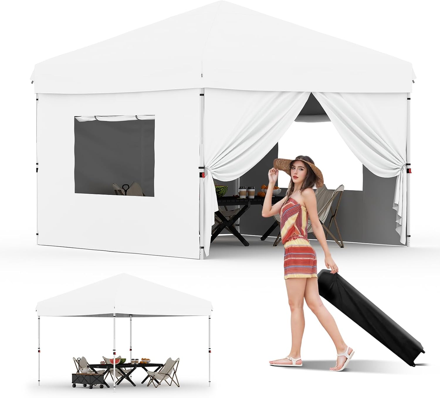 10x10 Pop Up Canopy Tent with Removable Sidewalls for Outdoors