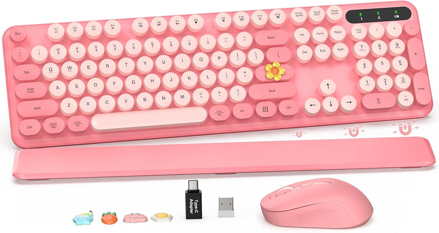 Retro Wireless Keyboard and Mouse Combo - Effortless Typing Bliss!