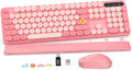 Retro Wireless Keyboard & Mouse Set - Typewriter Style, Full-Size, 2.4GHz, Mac/Windows, Baby Pink