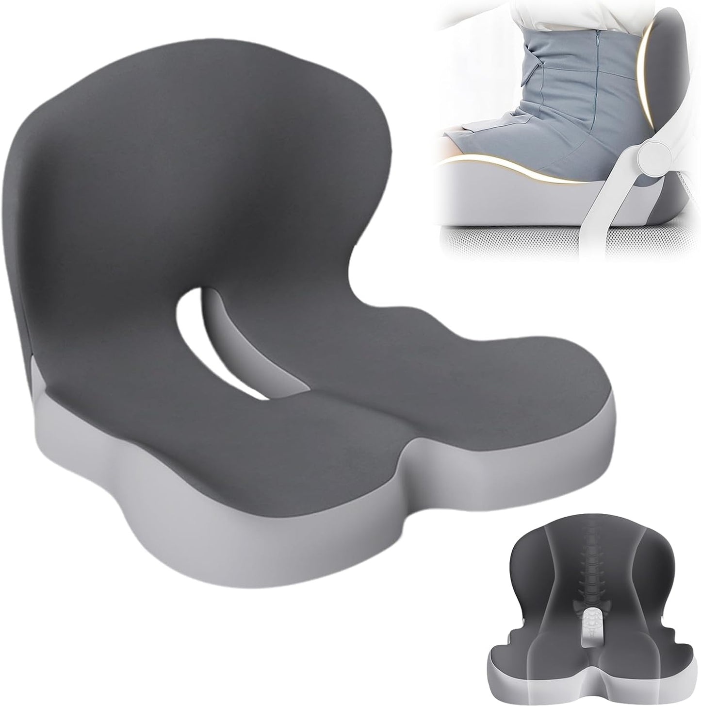 Ergonomic Non-Slip Memory Foam Seat Cushion with Back Support