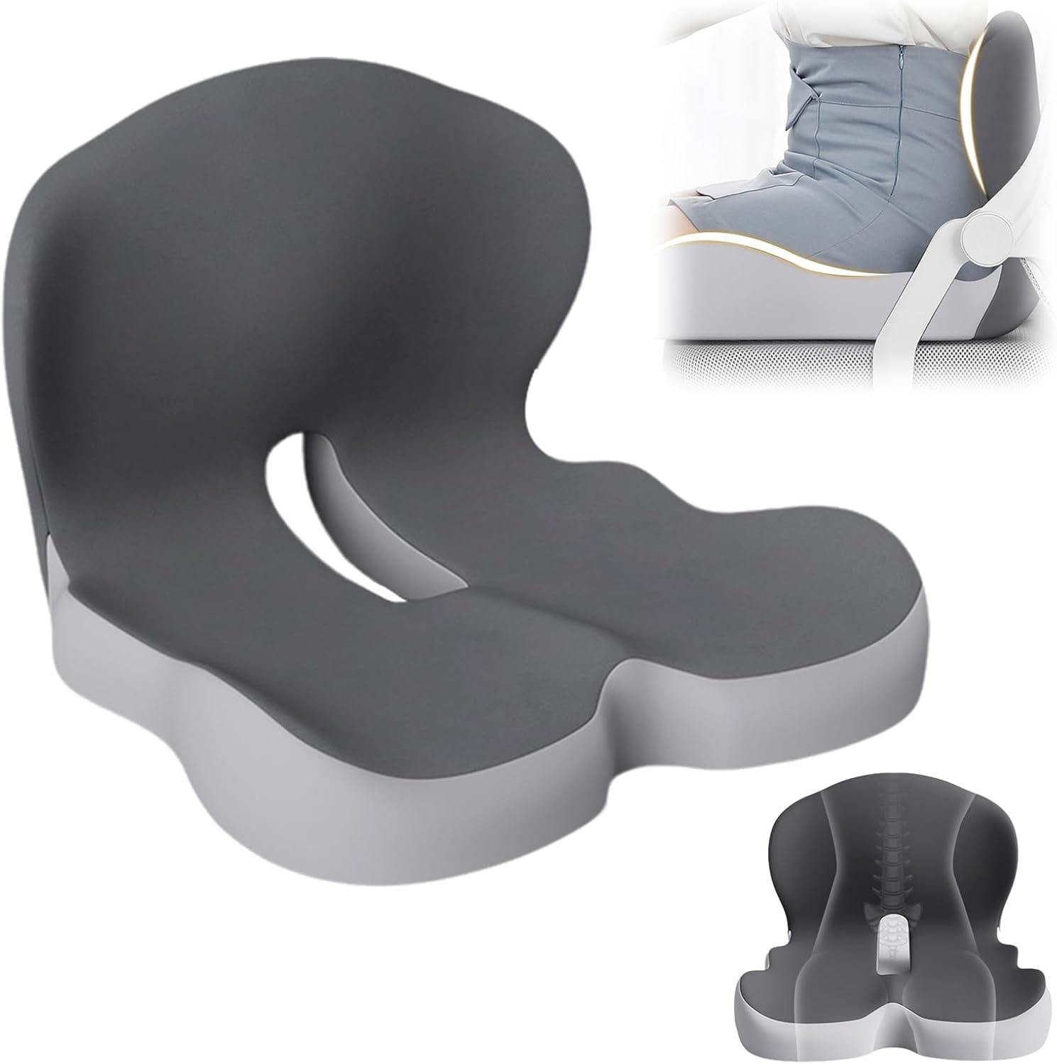 Ergonomic Non-Slip Memory Foam Seat Cushion with Back Support