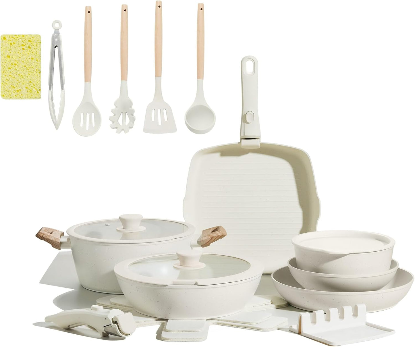 23PCS Ceramic Pots and Pans Set for Easy Cooking and Storage