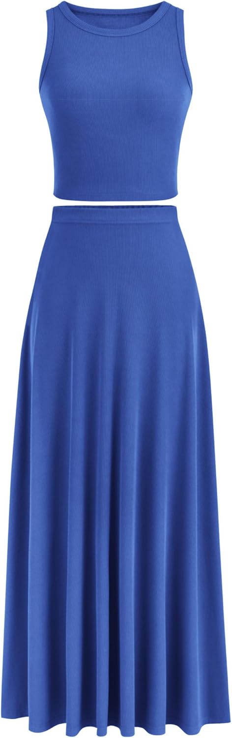 PRETTYGARDEN Women's 2 Piece Maxi Skirt Set for Summer Style