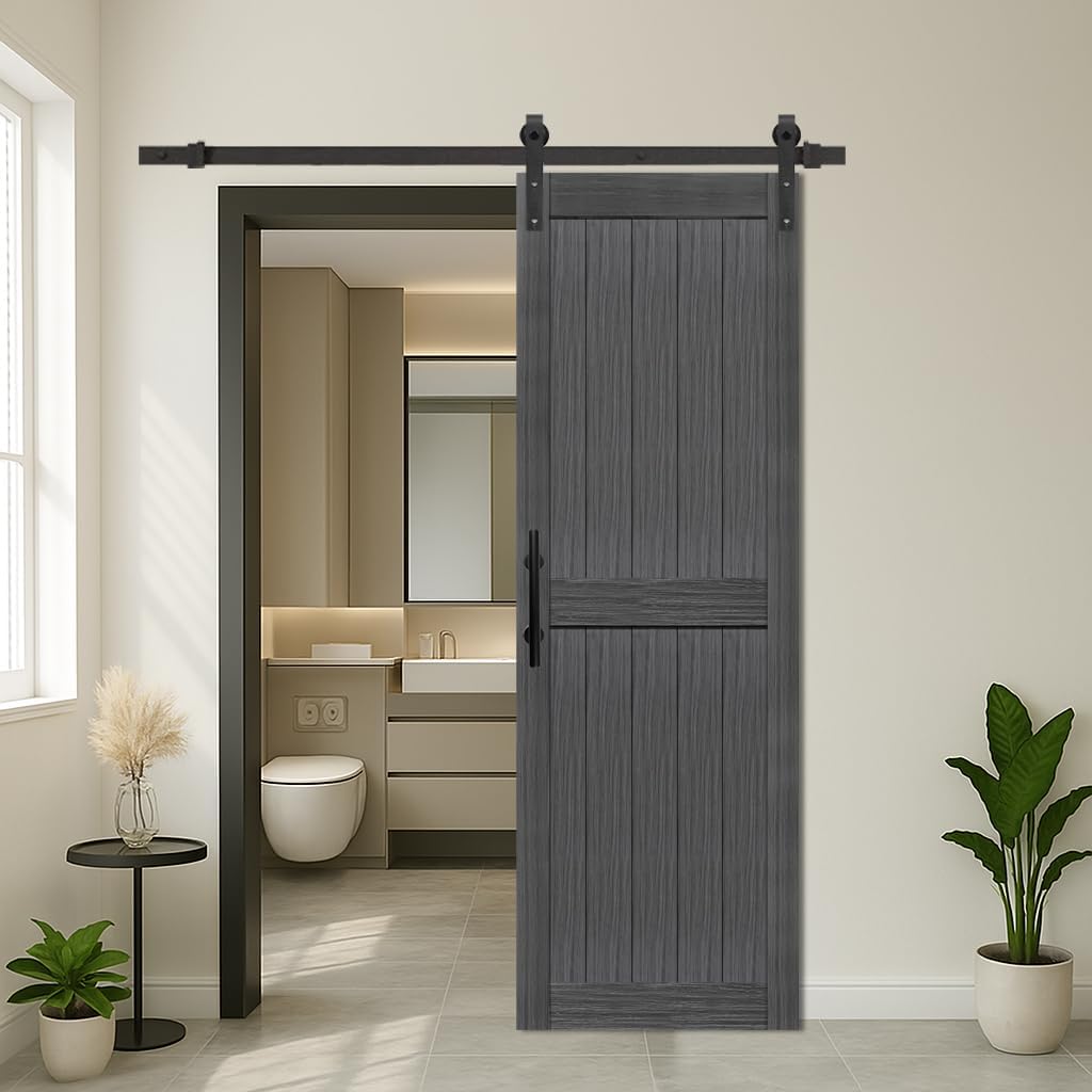 28in x 84in Deep Gray Barn Door with 5FT Sliding Hardware Kit