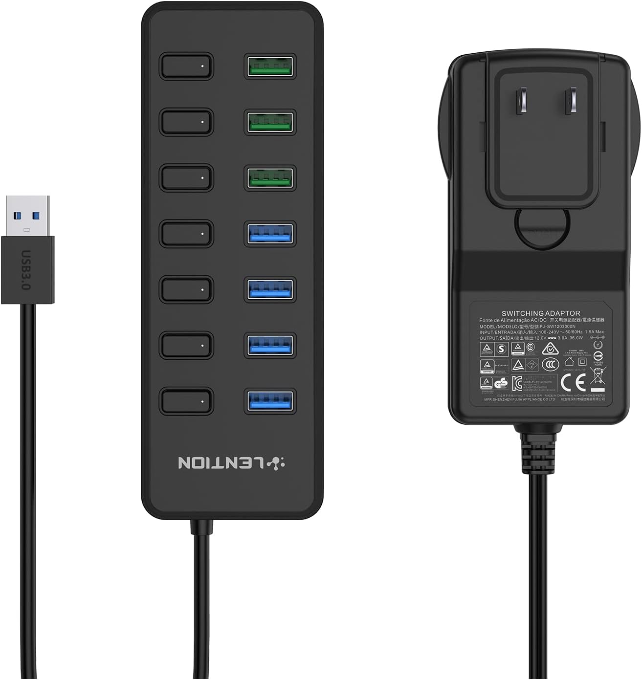 LENTION Powered USB 3.0 Multiport Hub with Smart Charging Ports