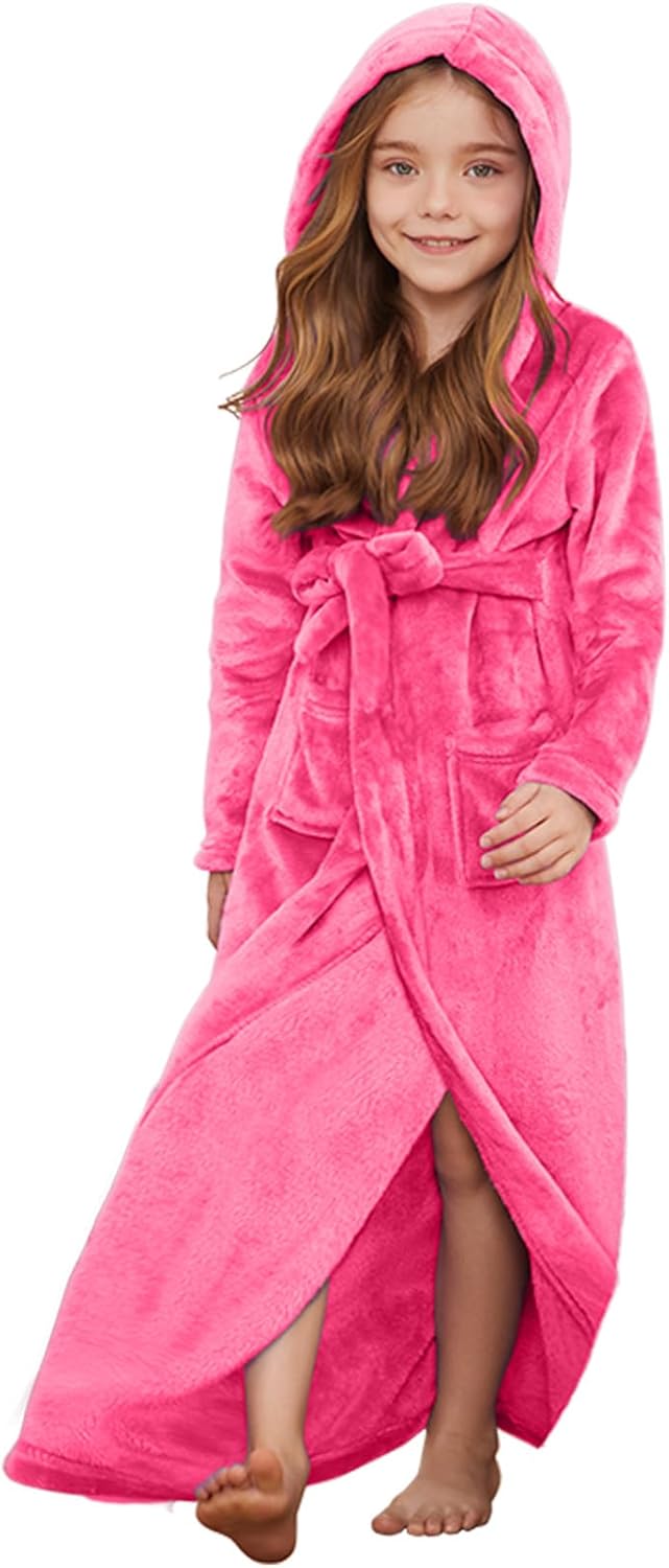 Jxstar Girls Bathrobes Plush Full Length Hooded Sleepwear