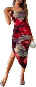SOLY HUX Tie Dye Cowl Neck Split Hem Bodycon Cami Dress - Flattering