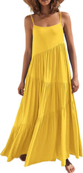 Women Summer Casual Linen-Feel Sleeveless Sundress - Flowy Maxi