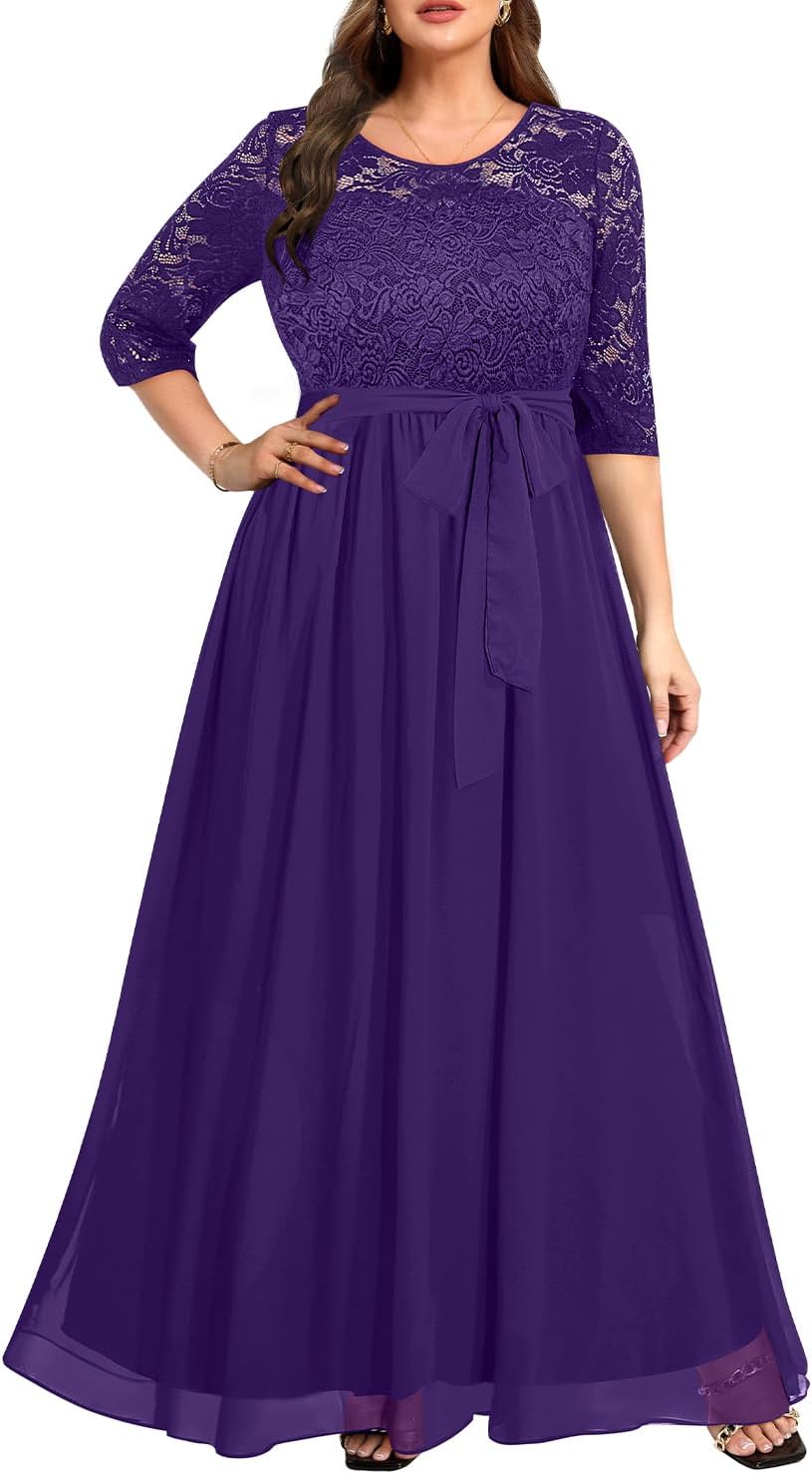 Women's Plus Size Lace Chiffon Long Maxi Dress for Formal Events