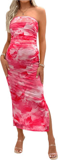 Milumia Women's Maternity Floral Mesh Split Strapless Dress